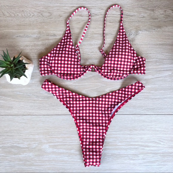 red and white gingham bikini